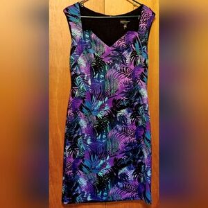 Sleeveless Dress in Multi colored deep hues and shades of purple green and black